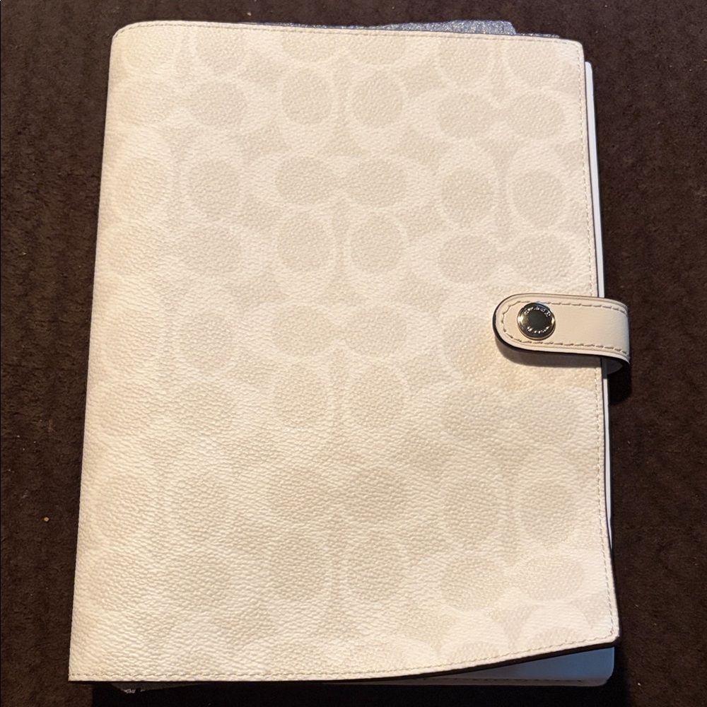 White Signature Print Coach Notebook